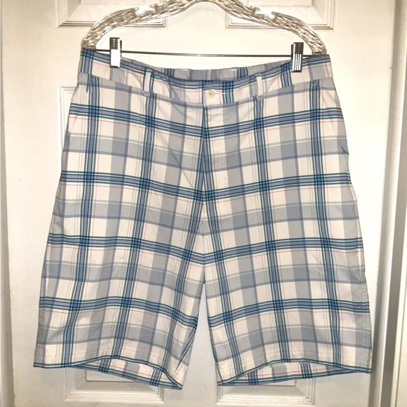Pebble Beach Performance Shorts Mens Blue White Plaid Size 36 - Picture 1 of 12